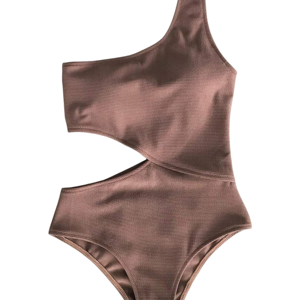 Cupshe One-Shoulder Cutout One-Piece Swimsuit in Mauve Brown